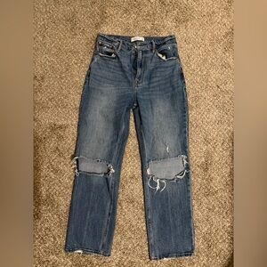 Abercrombie & Fitch Blue Distressed Straight Leg Jeans